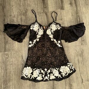 For Love and Lemons Black lace off the shoulder dress